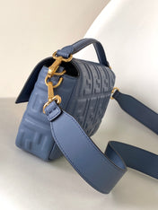 Fend Baguette 27 Bag With FF Motif Blue Leather Ghw