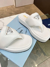 PRA SOFT PADDED NAPPA THONG WEDGE SANDALS WHITE LAMBSKIN