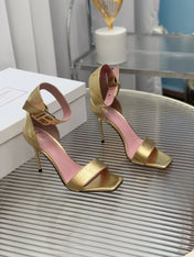 BALMAIN 25S B STRAP HIGH HEEL SANDALS 95MM IN GOLD CALFSKIN
