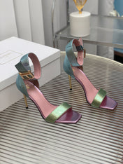 BALMAIN 25S B STRAP HIGH HEEL SANDALS 95MM IN MULTICOLOR CALFSKIN