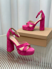 GIANVITO ROSSI 26S PLATFORM SANDALS 115 MM IN DARK PINK SUEDE