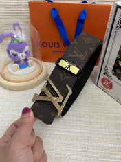 LV 25S BELT 38 MM IN DARK BROWN CALFSKIN PRINT PATTERNS 593286