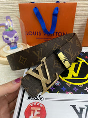 LV 25S BELT 38 MM IN DARK BROWN CALFSKIN PRINT PATTERNS 593286