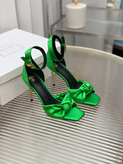 BALMAIN 25S KNOTTED HIGH HEELS 95MM IN KELLY GREEN SATIN