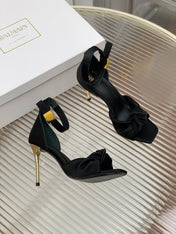 BALMAIN 25S KNOTTED HIGH HEELS 95MM IN BLACK SATIN