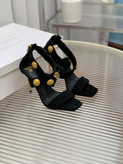 BALMAIN 25S CROSSOVER STRAP HIGH HEELS 95MM IN BLACK SUEDE