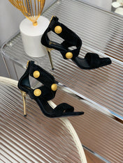 BALMAIN 25S CROSSOVER STRAP HIGH HEELS 95MM IN BLACK SUEDE