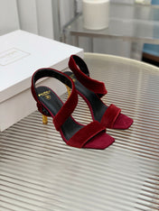 BALMAIN 25S MONETA HEELED SANDALS 95MM IN DARK CRIMSON VELVET
