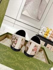HORSEBIT LOAFER WITH FLOWER PRINT IN LINEN BEIGE MONOGRAM JACQUARD FABRIC