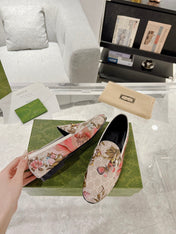 HORSEBIT LOAFER WITH FLOWER PRINT IN LINEN BEIGE MONOGRAM JACQUARD FABRIC