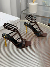 BALMAIN 25S MONETA SANDAL 95MM IN DARK BROWN CALFSKIN