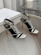 BALMAIN 25S MONETA SANDAL 95MM IN SILVER CALFSKIN WITH CRYSTAL