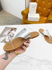 THONG MULE IN SILVER CALFSKIN