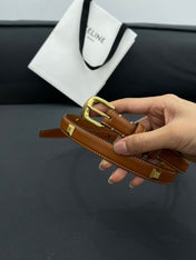 CL SMALL 18 MM TRIOMPHE BELT IN TAURILLON BRONZE BROWN LEATHER GOLD HARDWARE