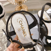 Double C  Heeled Sandals Black Lambskin
