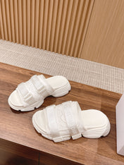 DIOR PLATFORM SLIDES 25S 30 MM IN CREAM WHITE FABRIC AND CALFSKIN