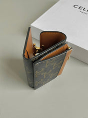 TRIOMPHE 9 WALLET TWO-IN-ONE OLD FLOWER BROWN CALFSKIN