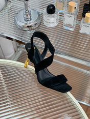 BALMAIN 25S HIGH HEEL SANDALS 95MM IN BLACK SUEDE