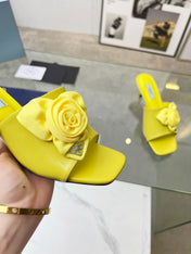 PRA FLOWER POINTED HEELS 55 LEMON CALFSKIN