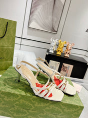 GG CLASSIC STRAPPY HEEL SANDAL WHITE CALFSKIN