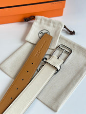 HM ROMAIN 35MM BELT WHITE CREAM LEATHER SILVER HARDWARE