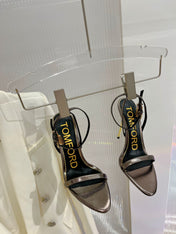 PADLOCK HIGH HEEL 10 CM SANDAL IN COFFEE BROWN SHEEPSKIN