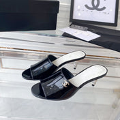 high heel 70 mule sandals black white patent calfskin