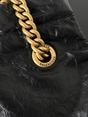 CRUSH SMALL TOTE BAG 26 IN BLACK CRUSHED CALFSKIN GOLD HARDWARE