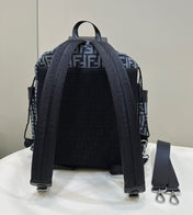 FENDI STRIKE LARGE 46 FF MIDNIGHT BLUE JACQUARD FABRIC BACKPACK