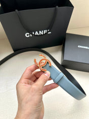 CHANEL 25S BELT 30 MM IN LIGHT STEEL BLUE CALFSKIN 616966