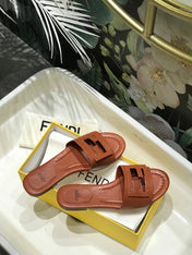 FENDI BAGUETTE SLIDES IN CINNAMON BROWN LAMBSKIN