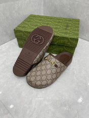MULE WITH GOLD HORSEBIT IN BEIGE AND EBONY MONOGRAM CANVAS