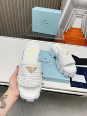 PRA THICK-SOLED CROCHET SANDALS WHITE WOVEN FABRIC