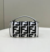 FENDI 19 BAGUETTE BAG IN BLACK MIX WHITE CANVAS WITH GOLD HARDWARE