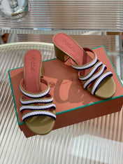 LP SPRIGHTLY CHARMS MID-SANDAL WHITE AND OLIVE CALFSKIN