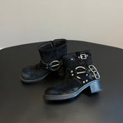 MIUMIU 26S ANKLE BOOTS IN BLACK SUEDE SILVER HARDWARE
