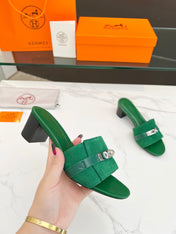 Gigi 50 Sandal Green Suede Green Calfskin