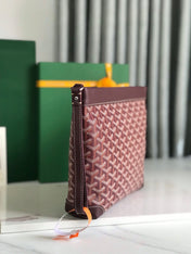 CONTI POUCH 24 IN WINE RED LAMBSKIN AND GOYARDINE CANVAS