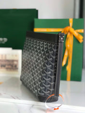 CONTI POUCH 24 IN GREY BLACK LAMBSKIN AND GOYARDINE CANVAS