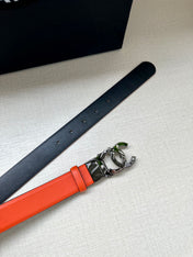 CC 30MM BELT IN FIRE ORANGE AND BLACK CALFSKIN WITH SILVER HARDWARE