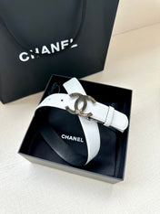 CC 30MM BELT IN WHITE AND BLACK CALFSKIN WITH SILVER HARDWARE