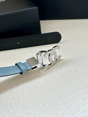 CC 30MM BELT IN STONE BLUE AND BLACK CALFSKIN WITH SILVER HARDWARE