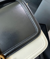 SOLFERINO MEDIUM SATCHEL 23 IN BLACK MIX WHITE CALFSKIN GOLD LOGO