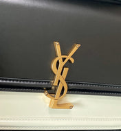 SOLFERINO MEDIUM SATCHEL 23 IN BLACK MIX WHITE CALFSKIN GOLD LOGO