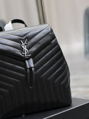 LOU BACKPACK 33 IN BLACK QUILTED CALFSKIN SILVER HARDWARE