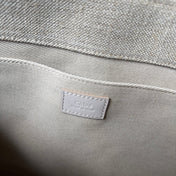 LAGRE WOODY TOTE BAG 45 IN BEIGE LINEN CANVAS WEBBING LOGO EMBROIDER COTTON WHITE CALFSKIN