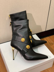 BALMAIN 26S BOOT 105 MM IN BLACK CALFSKIN WITH GOLD HARDWARE STYLE 2