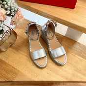 VALENTINO 26S WEDGE SANDALS IN SILVER METALLIC CALFSKIN