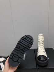 MARTIN SHORT BOOTS WHITE MIX BLACK LAMBSKIN