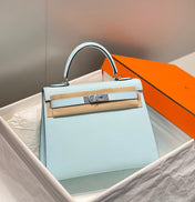 KELLY 28CM IN BLUE BRUME EPSOM CALFSKIN PALLADIUM HARDWARE